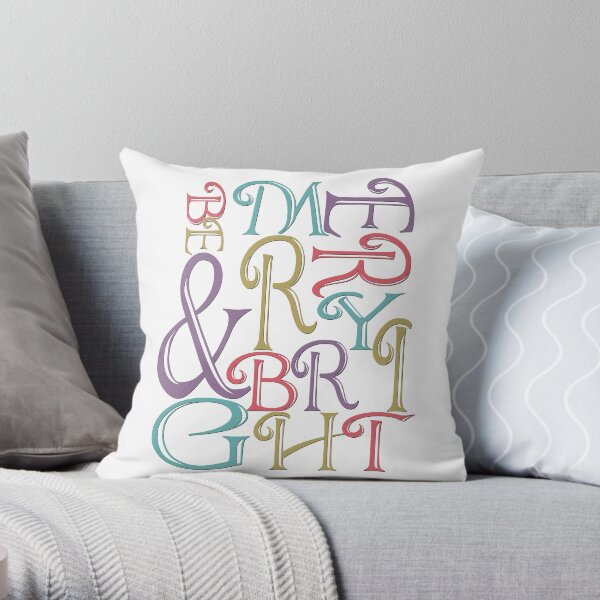 Modern Typography Merry and Bright Throw Pillow