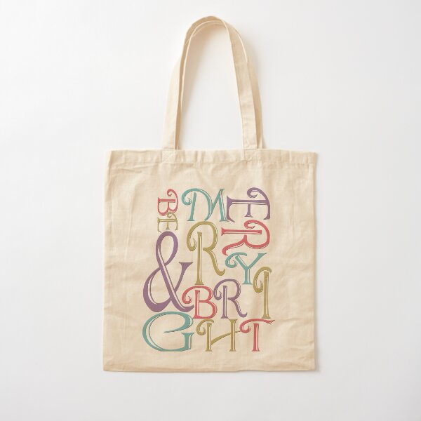 Modern Typography Merry and Bright Cotton Tote Bag