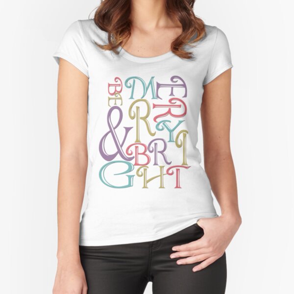 Modern Typography Merry and Bright Fitted Scoop T-Shirt