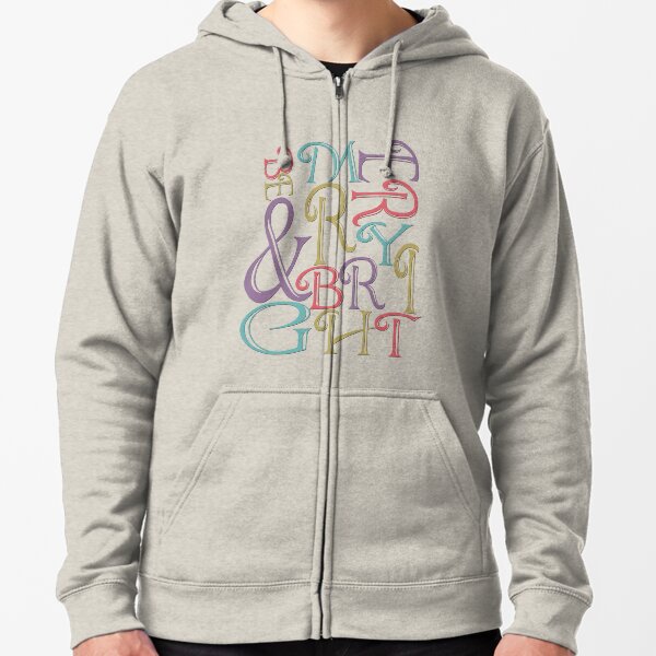 Modern Typography Merry and Bright Zipped Hoodie