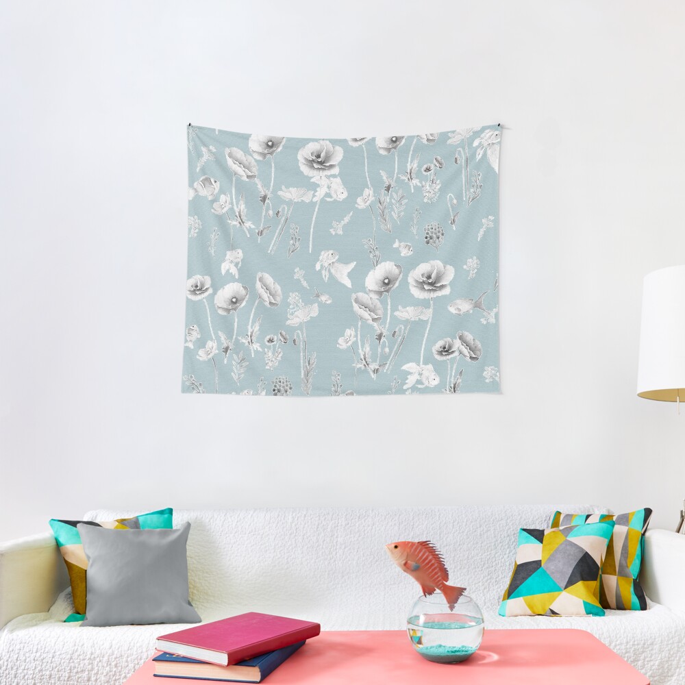 Fishes & Garden-Powder Blue Tapestry