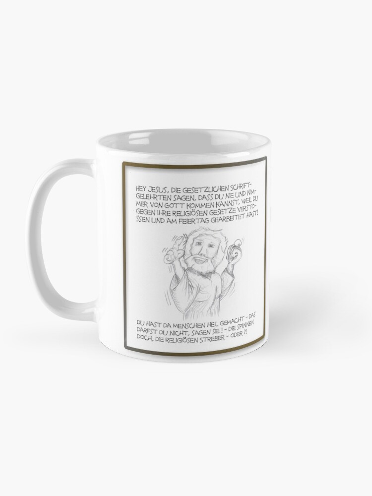 Alternative Ansicht von Petrus trifft Jesus - Cartoon-Design - Die spinnen die religösen Streber ! Tasse