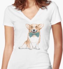 Corgi Dog Women's Fitted V-Neck T-Shirt
