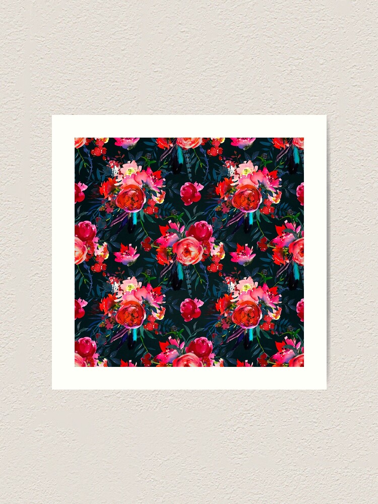 Alternate view of Neon pink fuschia black watercolor modern floral Art Print