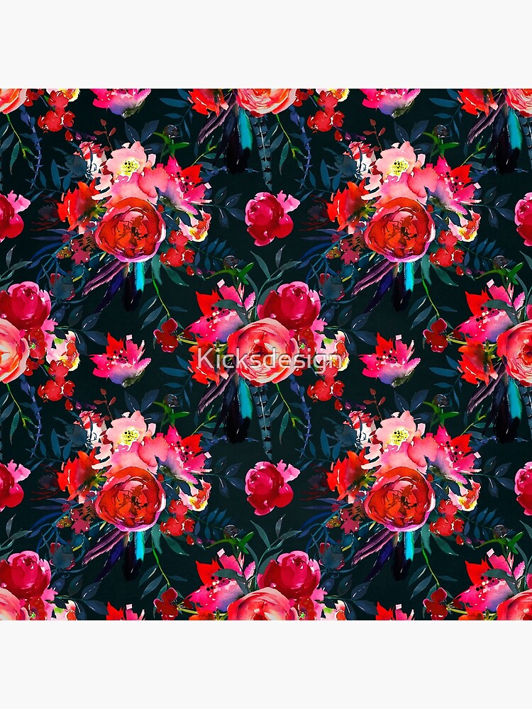 Neon pink fuschia black watercolor modern floral by Kicksdesign