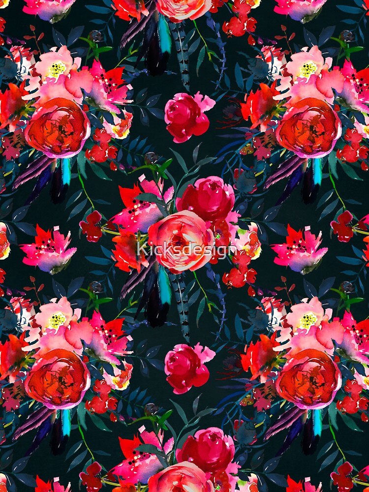 Neon pink fuschia black watercolor modern floral by Kicksdesign