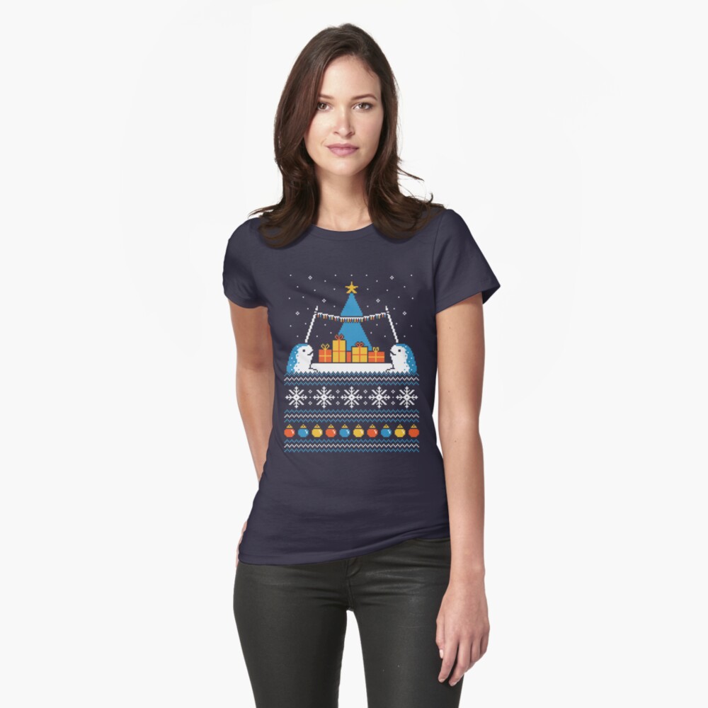Christmas Narwhals Fitted T-Shirt