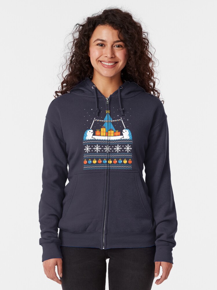 Alternate view of Christmas Narwhals Zipped Hoodie