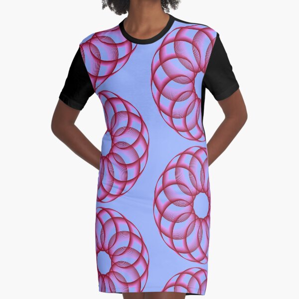 Spirograph with Red Pink Blue Graphic T-Shirt Dress