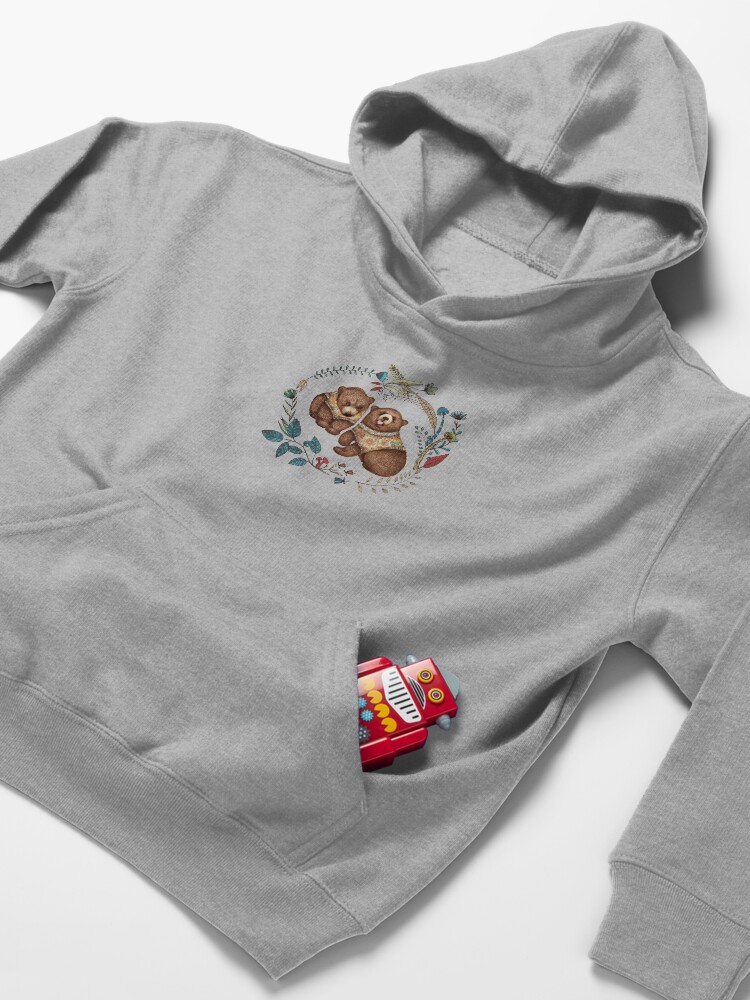 Alternate view of Whimsical Bear Pair with Fantasy Flora Kids Pullover Hoodie