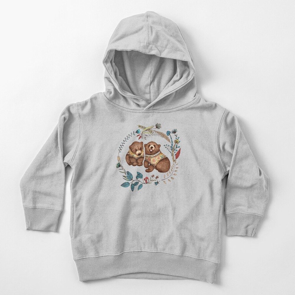 Whimsical Bear Pair with Fantasy Flora Toddler Pullover Hoodie