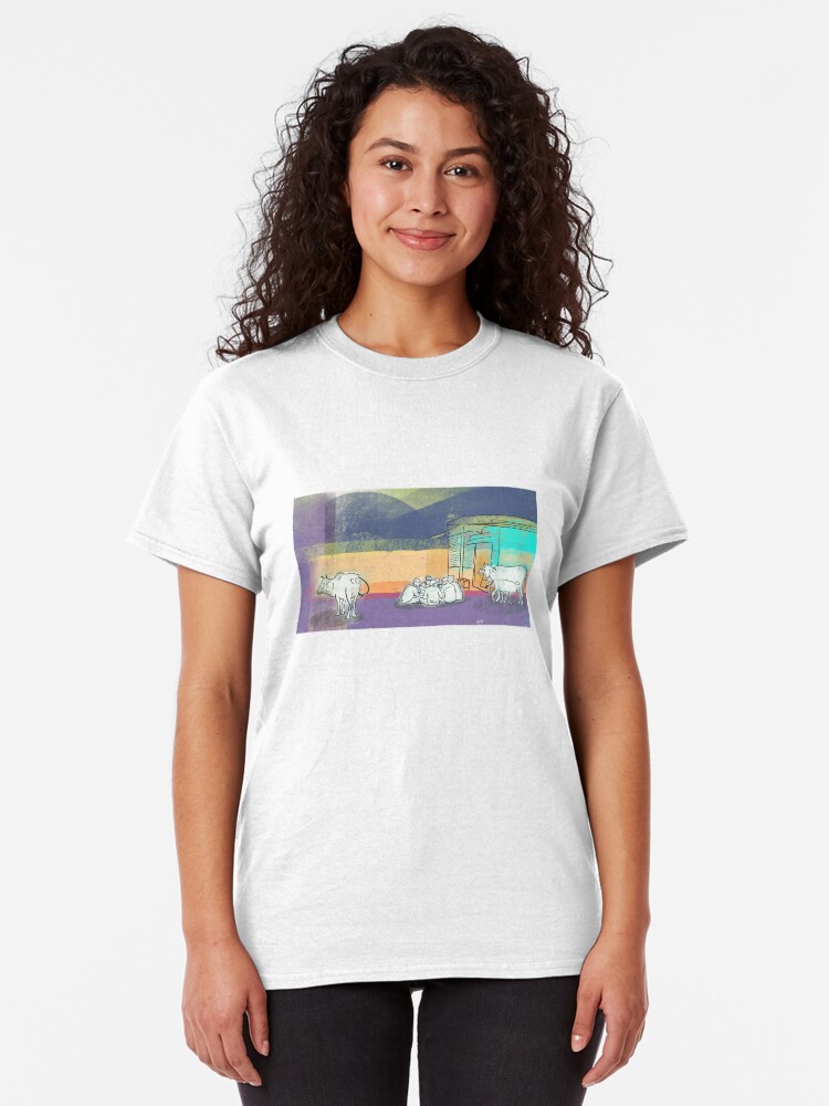 Alternate view of Colorful cows illustration, Rishikesh street Classic T-Shirt