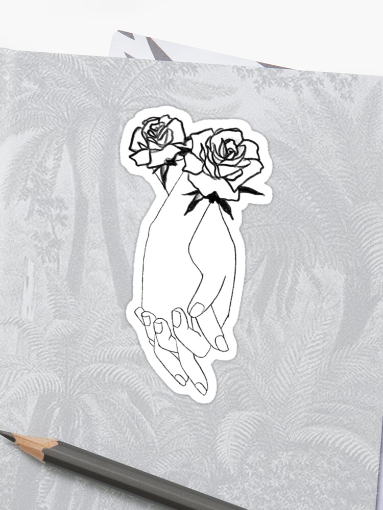 Aesthetic Rose Hands Holding Doodle Sketch Sticker By Artschlop