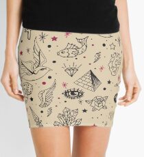 Hand Drawn Flash Tattoo Pattern Mini Skirt