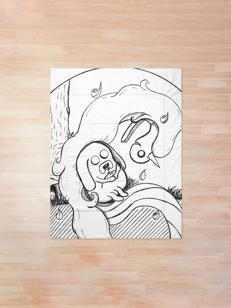 Alternate view of Lady Rainicorn cuddling Jake. Comforter