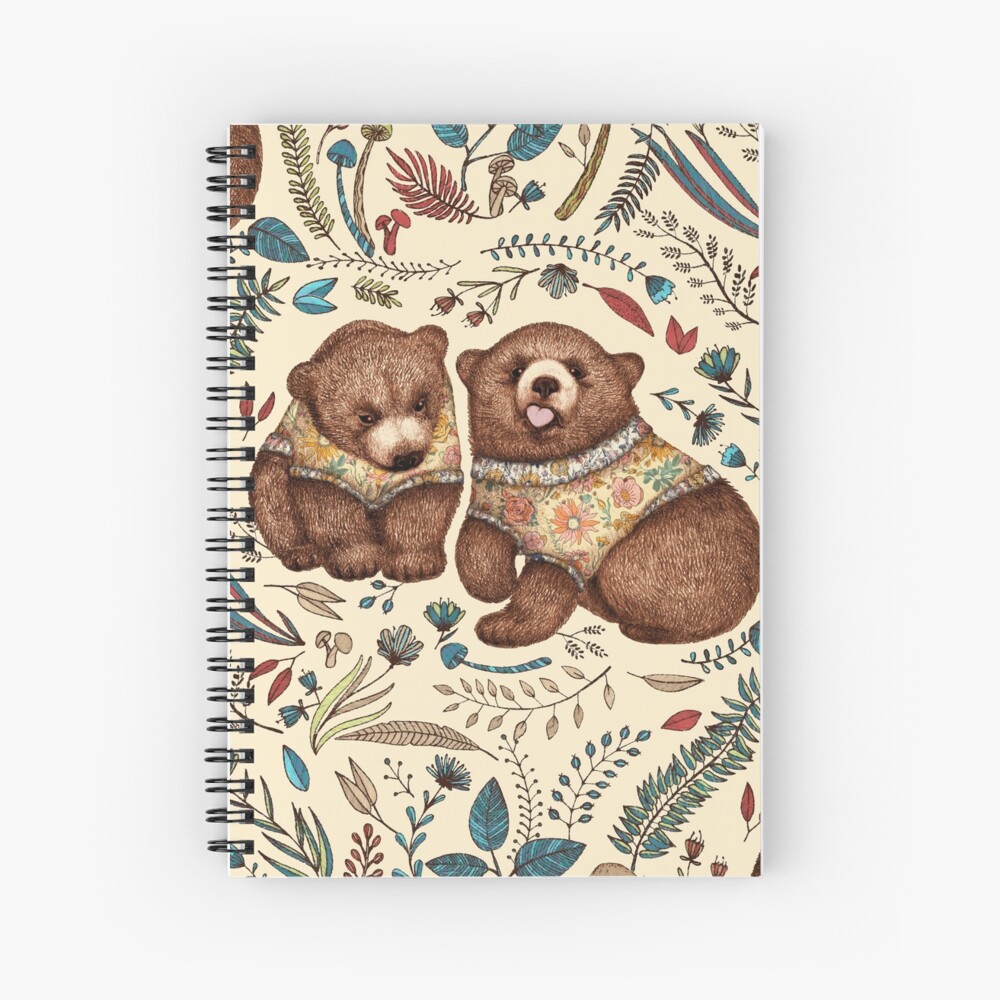 Whimsical Bear Pair with Fantasy Flora Spiral Notebook