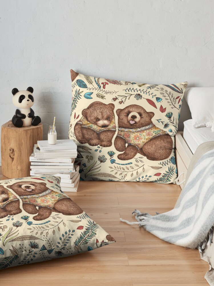 Alternate view of Whimsical Bear Pair with Fantasy Flora Floor Pillow