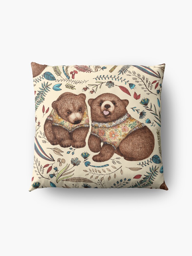 Alternate view of Whimsical Bear Pair with Fantasy Flora Floor Pillow