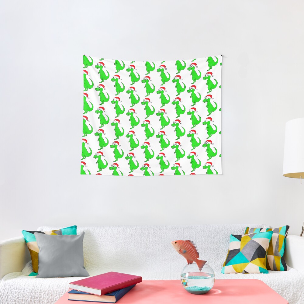 Cute Christmas T-Rex - on white Tapestry
