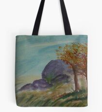 Boulders to climb on along path,,,watercolor Tote Bag
