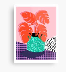 Mung - throwback retro 80s style neon art print pink hipster decor trendy grid urban brooklyn house plant Metal Print