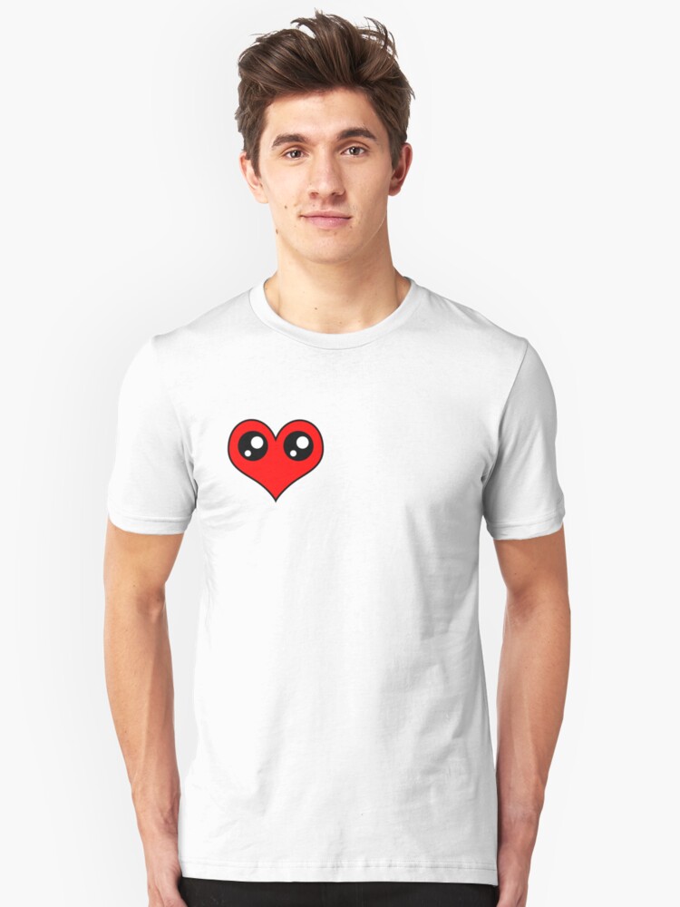 black shirt with red heart and eyes