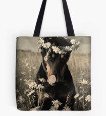 Doberman in wreath of daisies Tote Bag