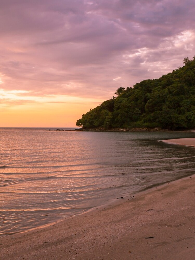 Tropical island and paradise beach at sunset by Juhku