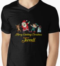 Terrell Name - Dabbing Santa Claus Elf Reindeer Snowman - Merry Dabbing Christmas Terrell V-Neck T-Shirt