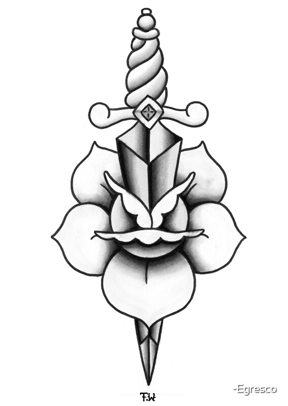 "Black & Grey Rose & Dagger" by Egresco Redbubble