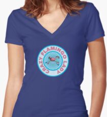 Crazy Flamingo Lady Women's Fitted V-Neck T-Shirt