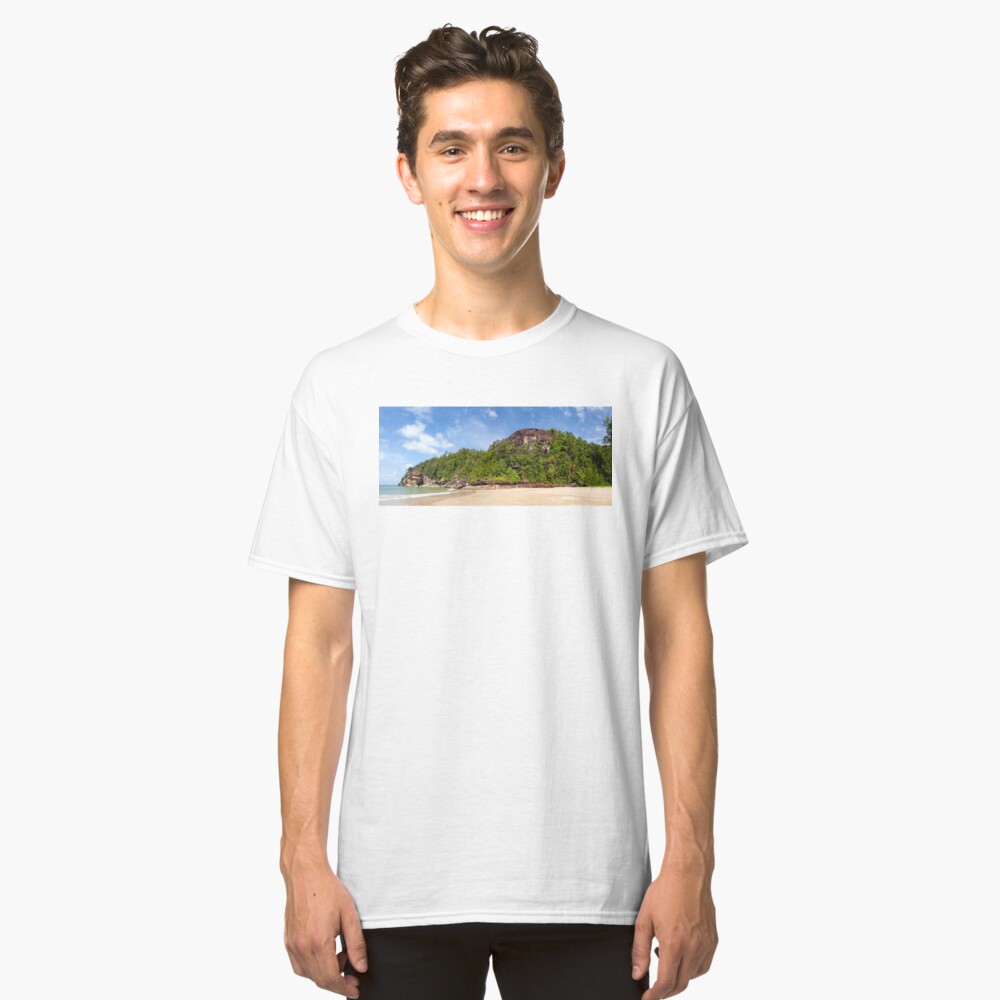 Exotic sand beach and cliffs with forest Classic T-Shirt