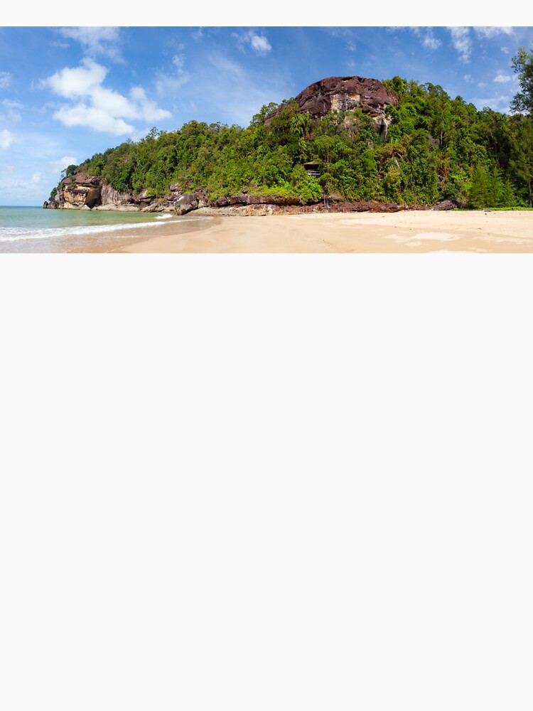 Exotic sand beach and cliffs with forest by Juhku