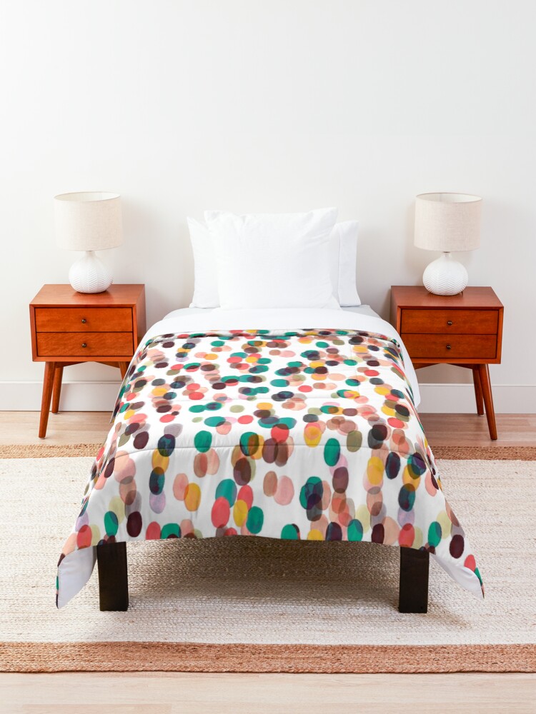 Alternate view of Tropical rain dots - Orange green yellow Comforter