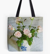 Pink roses in blue and white jug Tote Bag