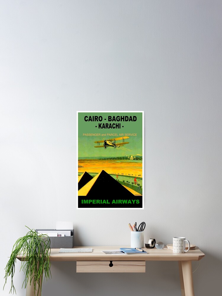 Egypt Cairo Bahgdad Karachi by Airplane Vintage Travel Advertisement Art Poster