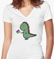 Pride Dinosaur Women's Fitted V-Neck T-Shirt