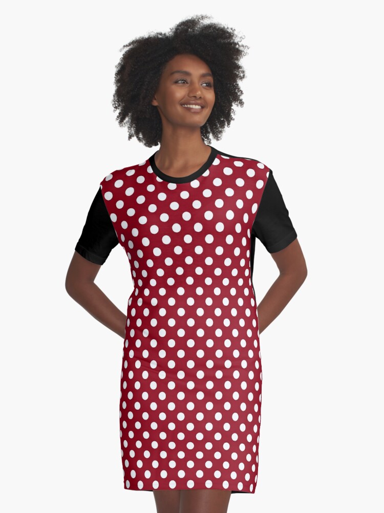 White Polka Dots On Dark Red Graphic T Shirt Dress By Sumwoman