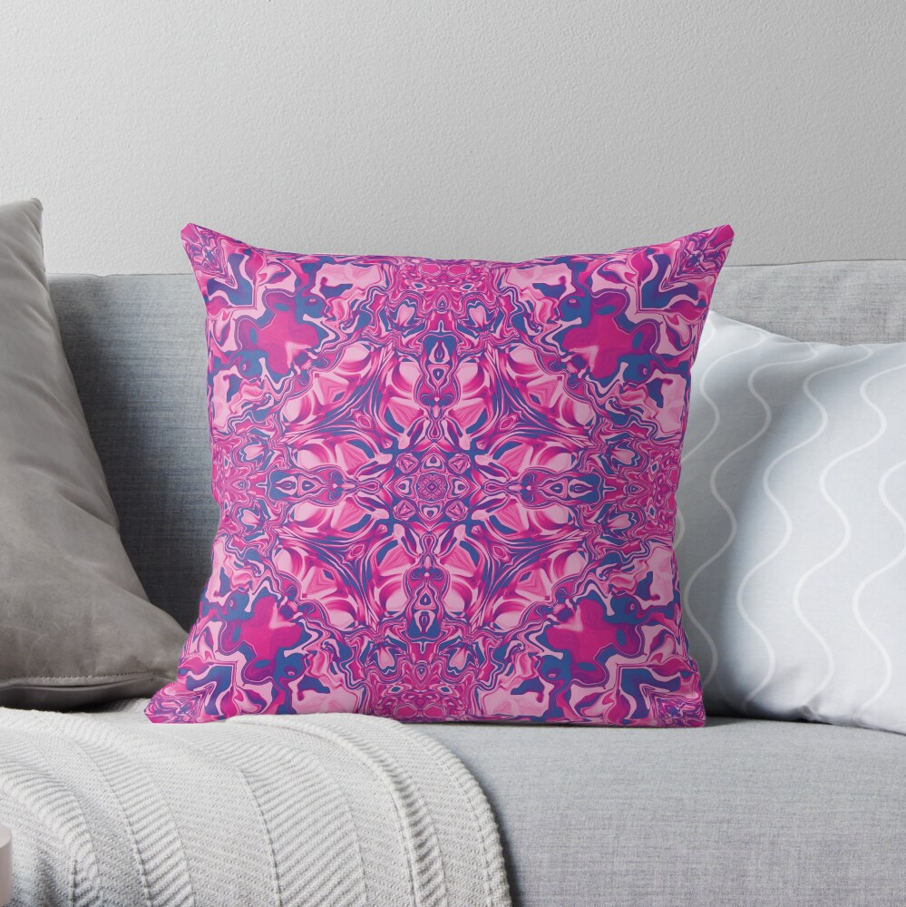 Liquefied Flow I - Candy Pink Throw Pillow