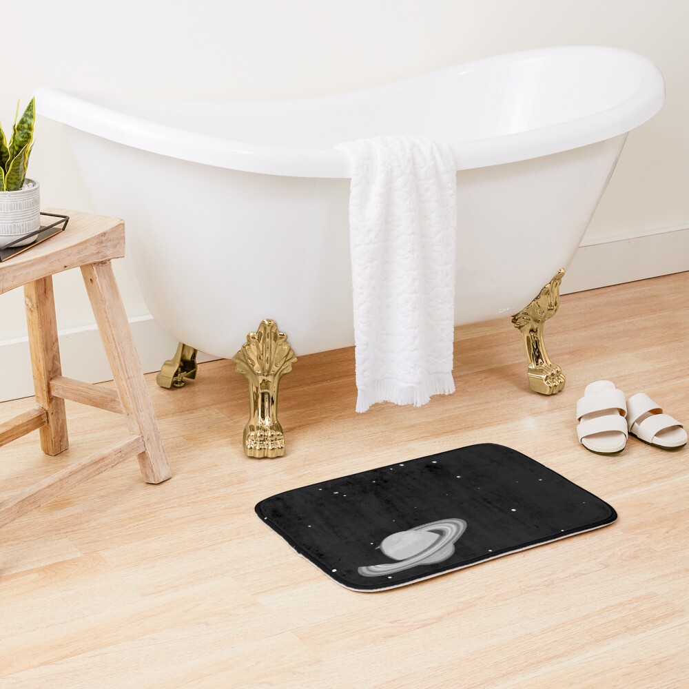 Black and White Saturn Bath Mat