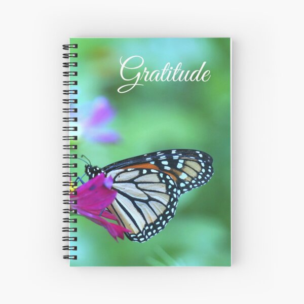 Gratitude - Monarch Butterfly on Magenta Cosmos Flower Spiral Notebook