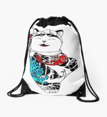 Tattooed Cat Drawstring Bag