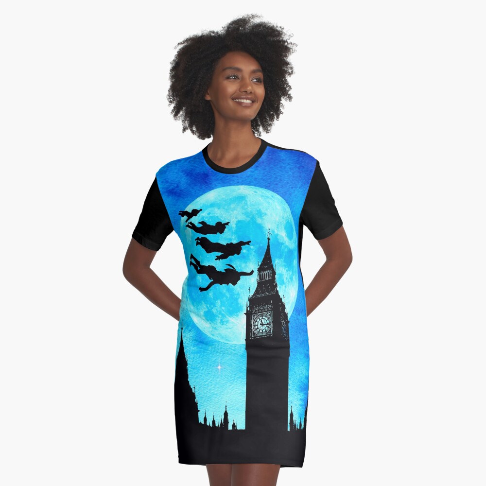 Magical Watercolor Night - Peter Pan Graphic T-Shirt Dress