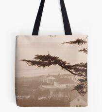 Romantic windswept tree overlooks the bluff, in B/W. Tote Bag
