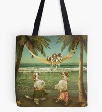Welshie pups learning to hula from the Aunties Tote Bag