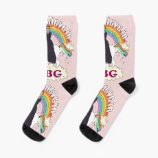 Rainbow I Believe In RBG Ruth Riding Unicorn Socks