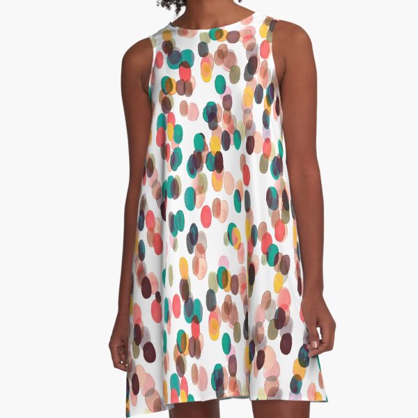 Tropical rain dots - Orange green yellow A-Line Dress
