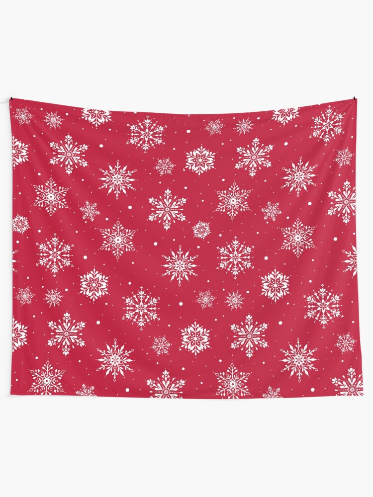 Alternate view of Christmas Folk Snowflakes V2 Red Tapestry