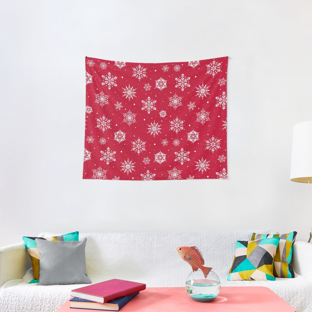 Christmas Folk Snowflakes V2 Red Tapestry