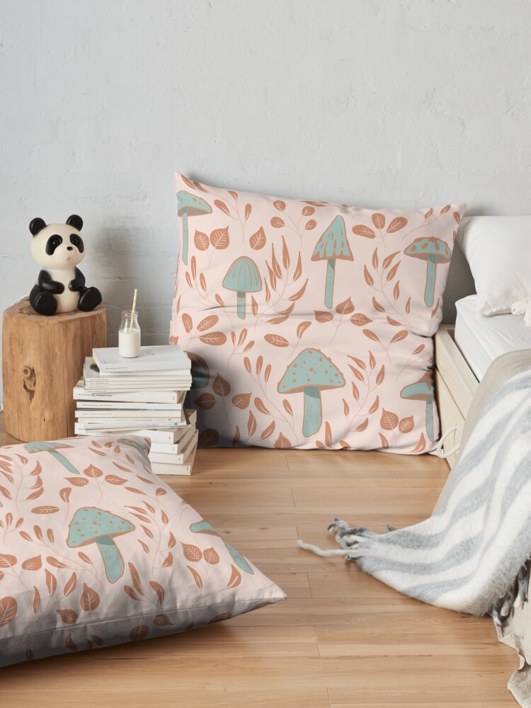 Alternate view of Leaves and Mushrooms Print Floor Pillow